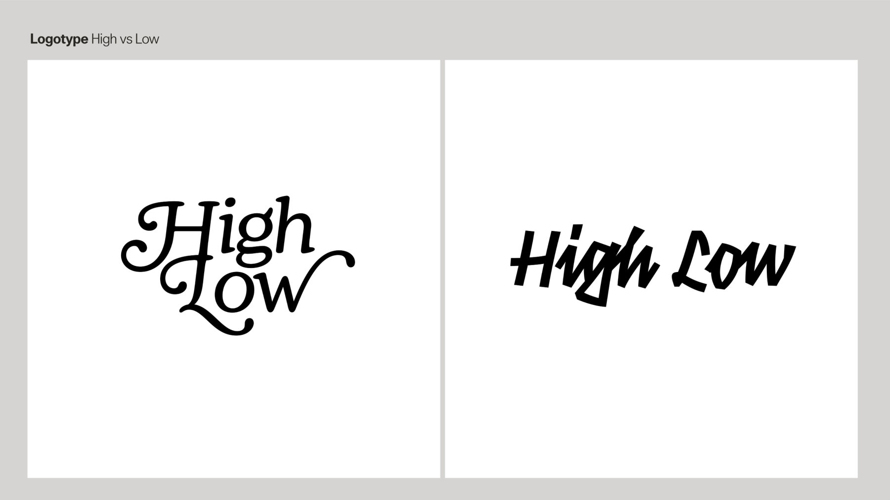High Low elegant serif and brutalist logo pair slide